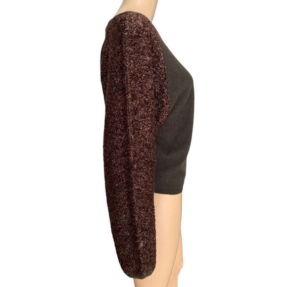 I Blues sweater brown glittery copper-colored raglan sleeves wool/angora blend M - Picture 2 of 8